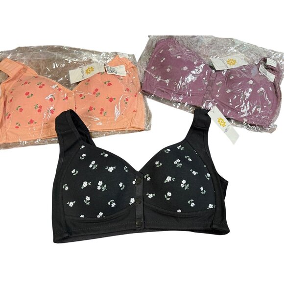 3-Pack Daisy Bra Set Wireless Floral Print Bralette Women Size Large  NWT - Picture 1 of 11
